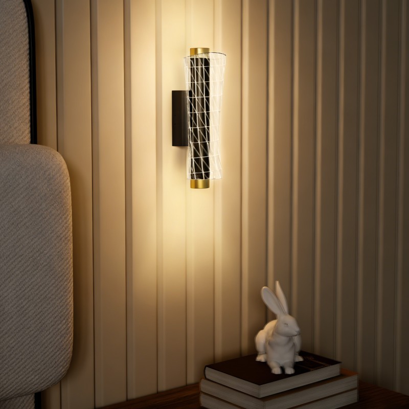 Seinävalaisin LED 9W, metallia ja akryylia, ruutukuvio, 2 kpl, musta