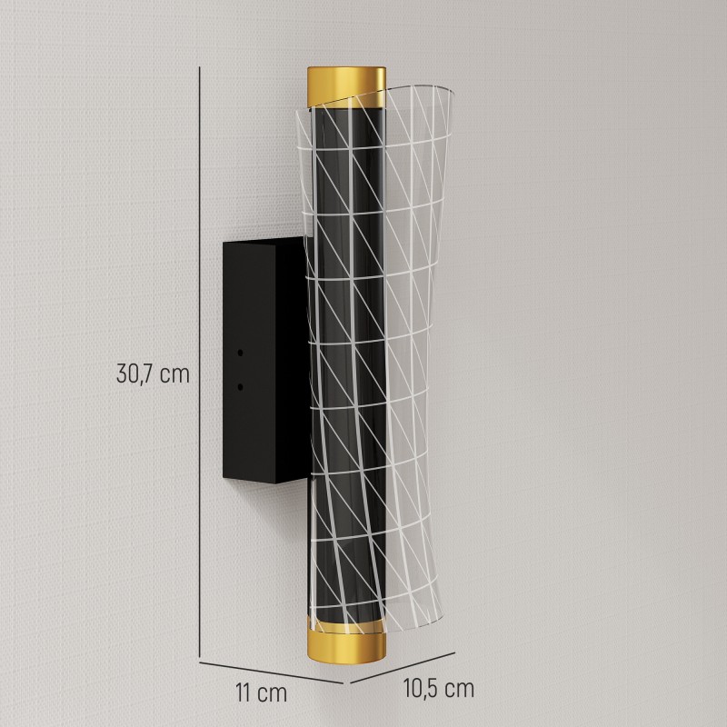 Seinävalaisin LED 9W, metallia ja akryylia, ruutukuvio, 2 kpl, musta