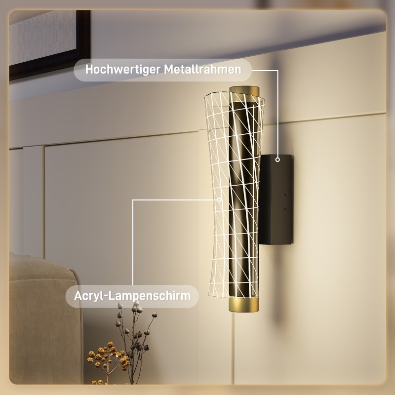 Seinävalaisin LED 9W, metallia ja akryylia, ruutukuvio, 2 kpl, musta