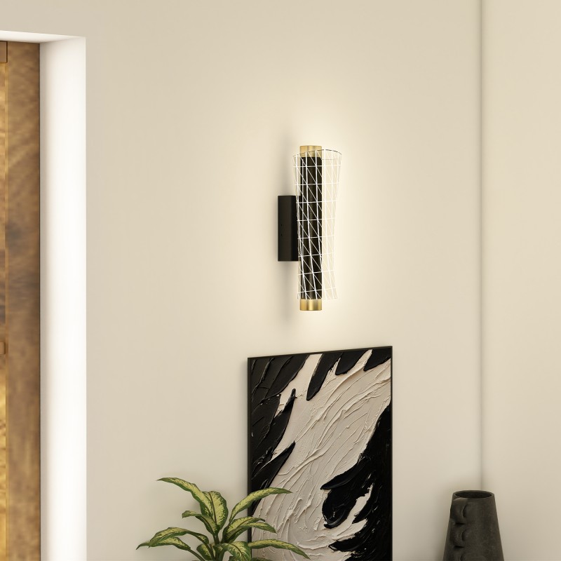 Seinävalaisin LED 9W, metallia ja akryylia, ruutukuvio, 2 kpl, musta