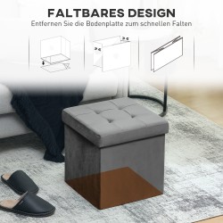 Säilytysrahi taitettava samettinen istuin MDF 38x38x38 cm 37,6 L harmaa