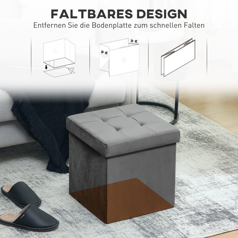 Säilytysrahi taitettava samettinen istuin MDF 38x38x38 cm 37,6 L harmaa