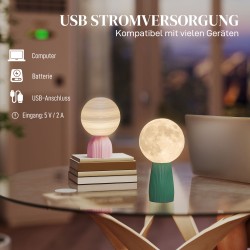 Pöytävalaisinsarja 2 kpl, planeetta-design, 3 värilämpötilaa, himmennettävä, USB, ABS, monivärinen