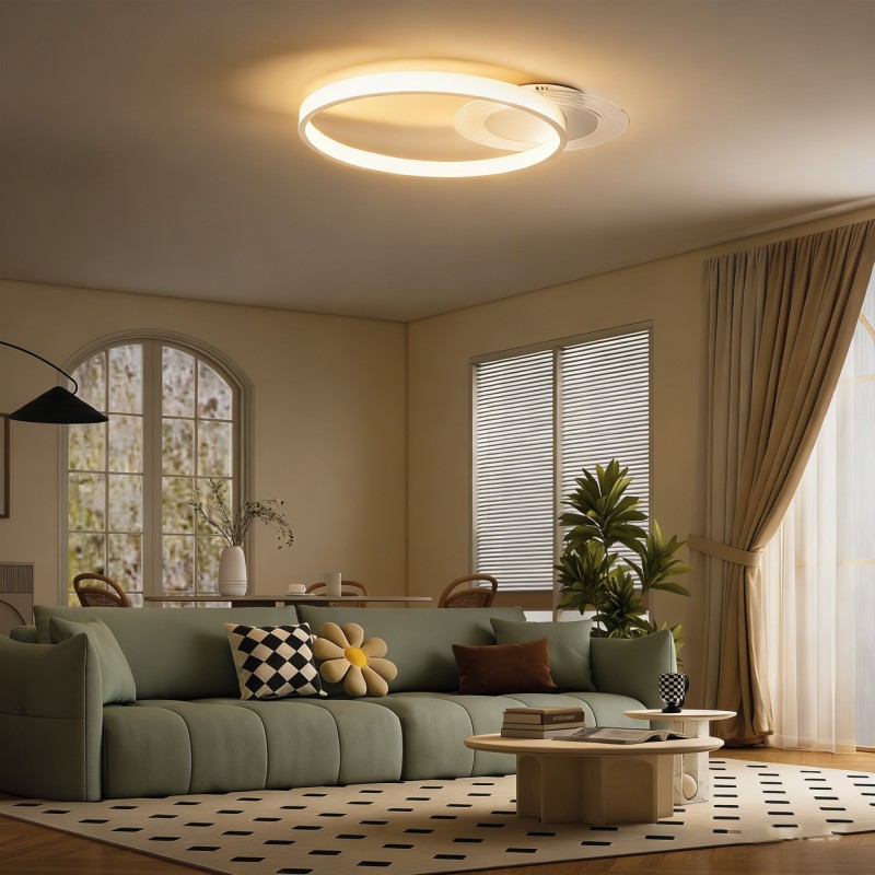 LED-kattovalaisin kaksirengasmuotoilu 30 W 50 x 40 x 7,4 cm valkoinen