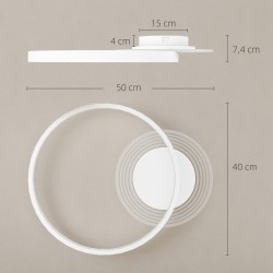 LED-kattovalaisin kaksirengasmuotoilu 30 W 50 x 40 x 7,4 cm valkoinen