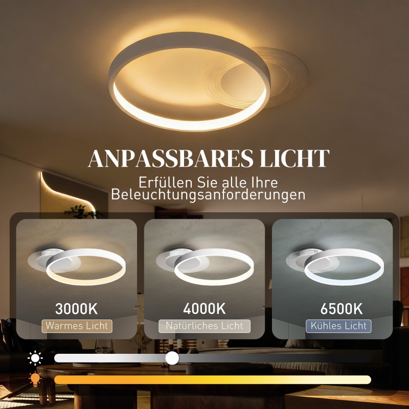 LED-kattovalaisin kaksirengasmuotoilu 30 W 50 x 40 x 7,4 cm valkoinen