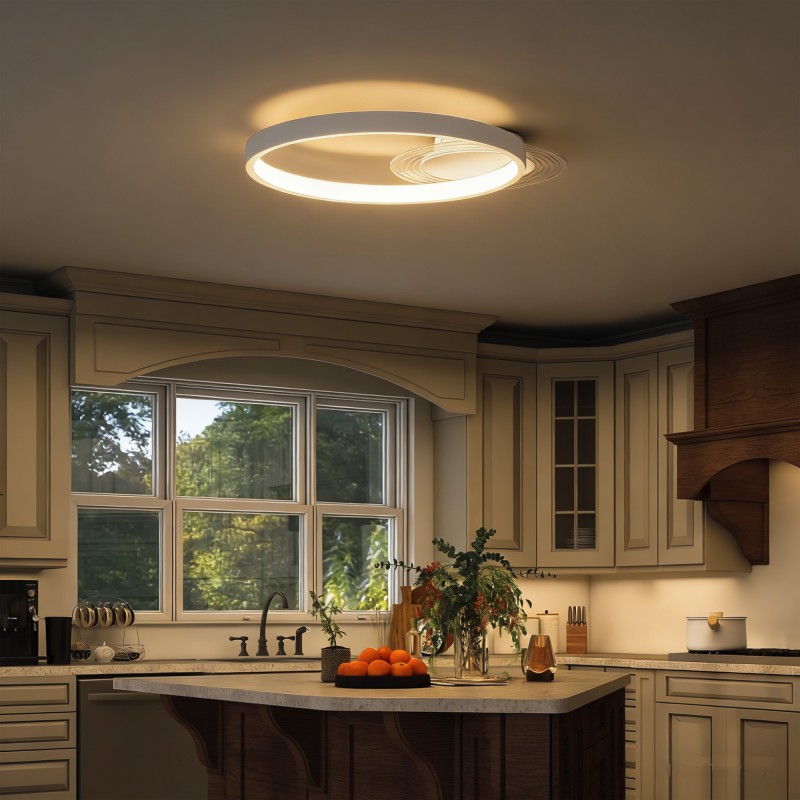 LED-kattovalaisin kaksirengasmuotoilu 30 W 50 x 40 x 7,4 cm valkoinen