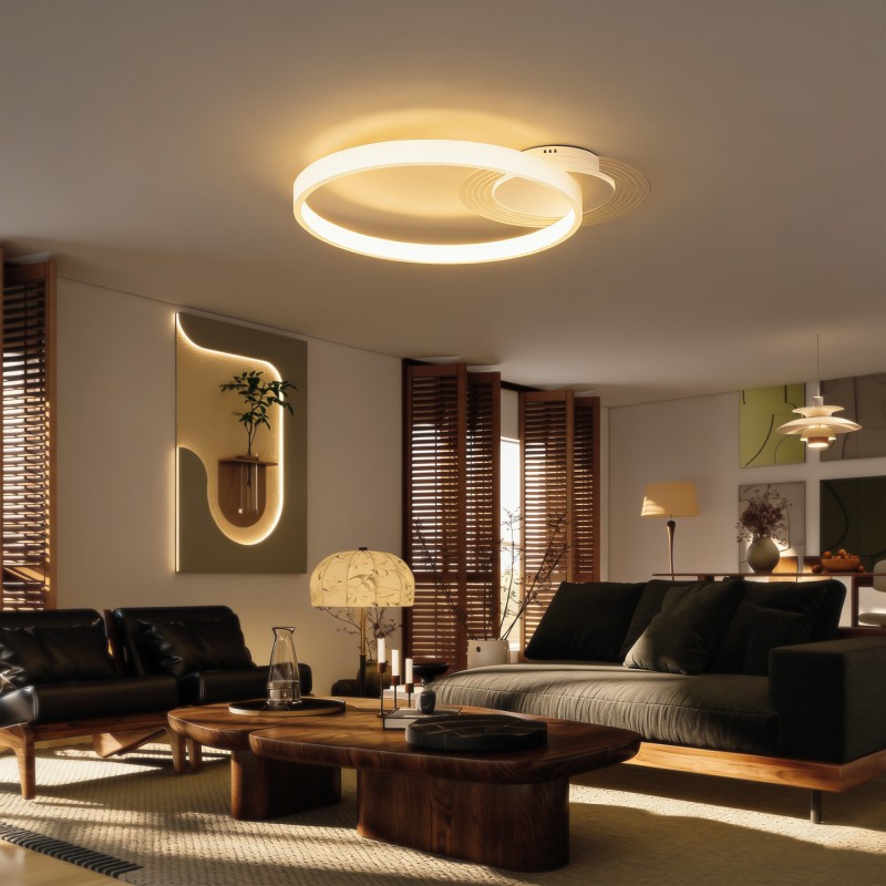 LED-kattovalaisin kaksirengasmuotoilu 30 W 50 x 40 x 7,4 cm valkoinen