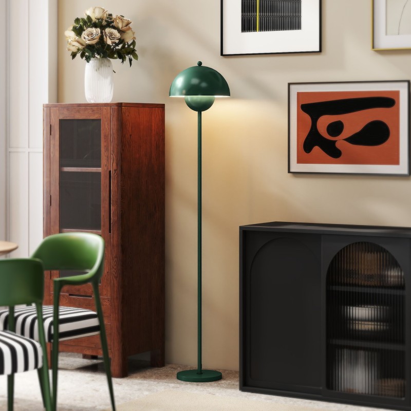 Lattiavalaisin terästä E27-kannalla, pyöreä varjostin, jalkakytkin, vihreä