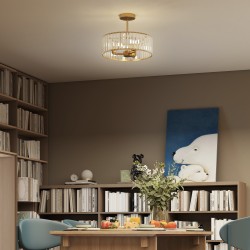 Kristallikattovalaisin 3xE14, metalli ja kristalli, puoliuppo, kullan sävy, Ø39 cm