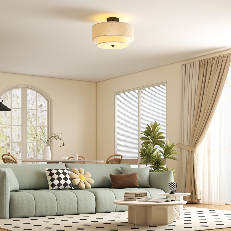 Riippuvalaisin kaksinkertainisella kangasvarjostimella Ø40 cm, kerma/musta, E14 x 3