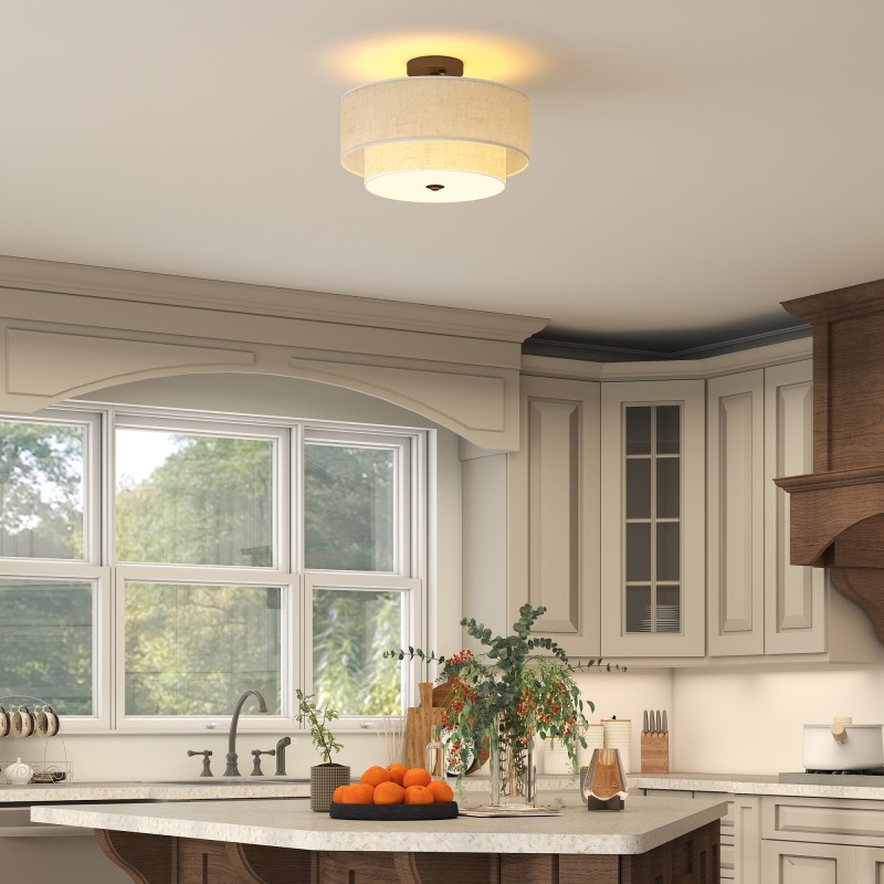 Riippuvalaisin kaksinkertainisella kangasvarjostimella Ø40 cm, kerma/musta, E14 x 3