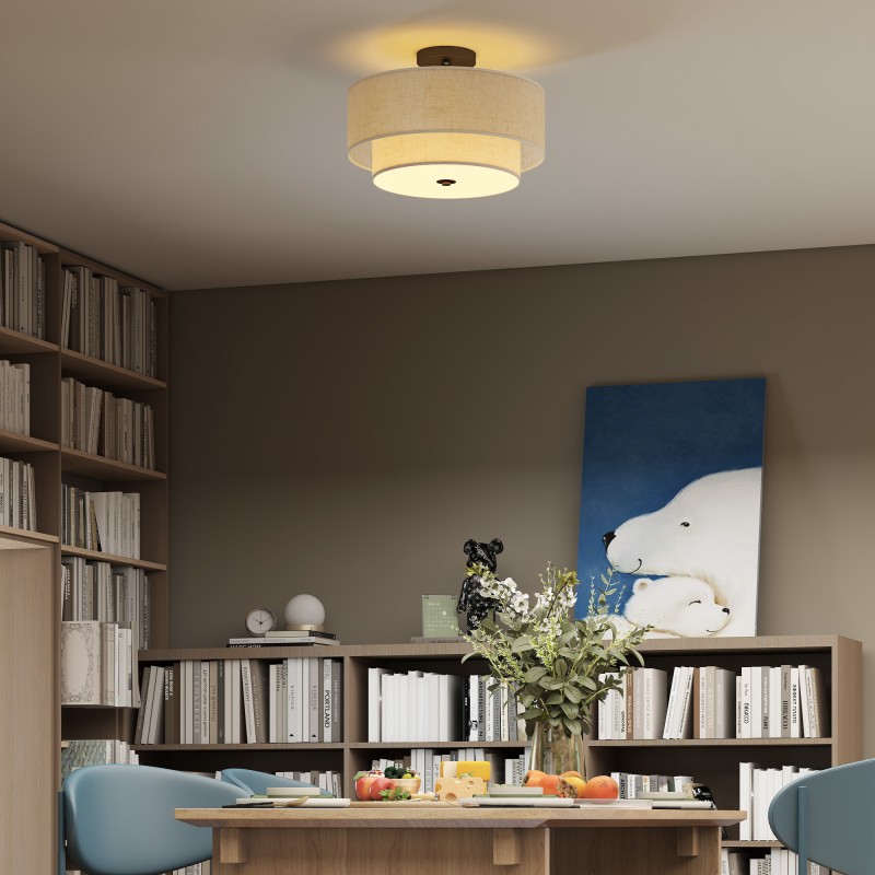 Riippuvalaisin kaksinkertainisella kangasvarjostimella Ø40 cm, kerma/musta, E14 x 3