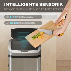 Sensoriroskis keittiöön tai toimistoon, ruostumaton teräs, 48 l, hopea