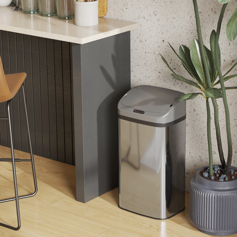 Sensoriroskis keittiöön tai toimistoon, ruostumaton teräs, 48 l, hopea