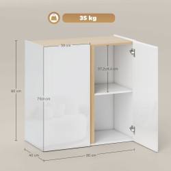 Kaappi olohuoneeseen ja keittiöön, soft close -ovet, säädettävä hylly, 80x40x80 cm, valkoinen korkeakiilto/naturpuu