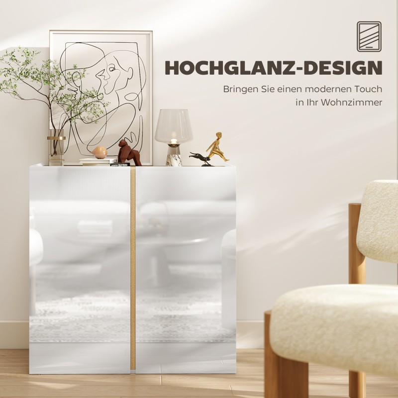 Kaappi olohuoneeseen ja keittiöön, soft close -ovet, säädettävä hylly, 80x40x80 cm, valkoinen korkeakiilto/naturpuu