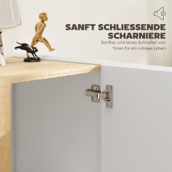 Kaappi olohuoneeseen ja keittiöön, soft close -ovet, säädettävä hylly, 80x40x80 cm, valkoinen korkeakiilto/naturpuu