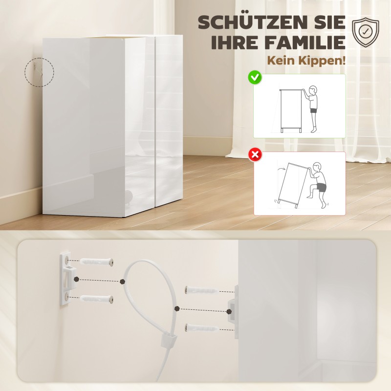 Kaappi olohuoneeseen ja keittiöön, soft close -ovet, säädettävä hylly, 80x40x80 cm, valkoinen korkeakiilto/naturpuu