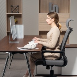 Työtuoli korkealla selkänojalla, keinovilla, keinutoiminto, harmaa