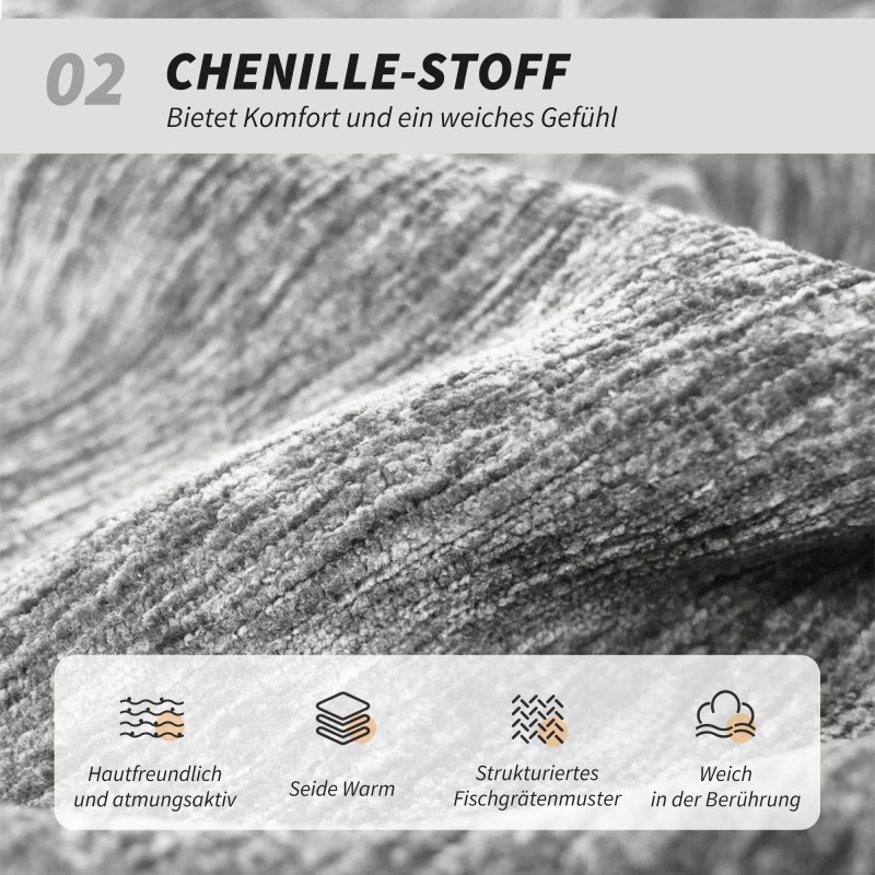 Käsinojaton pehmustettu työtuoli kotitoimistoon, säädettävä ja pyörivä, chenille-verhoilu, harmaa