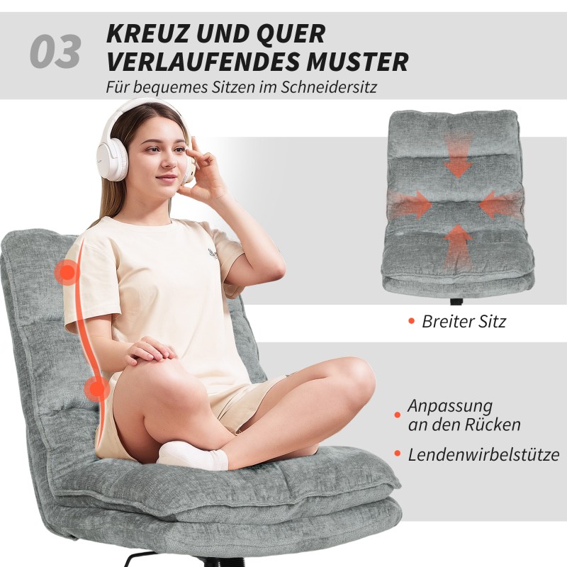 Käsinojaton pehmustettu työtuoli kotitoimistoon, säädettävä ja pyörivä, chenille-verhoilu, harmaa