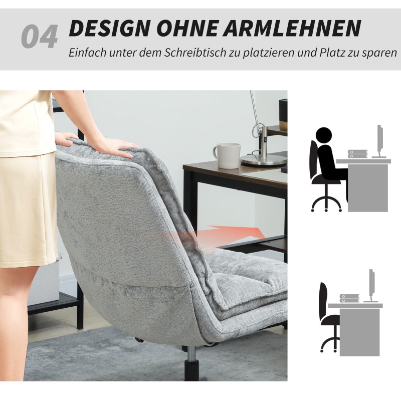 Käsinojaton pehmustettu työtuoli kotitoimistoon, säädettävä ja pyörivä, chenille-verhoilu, harmaa