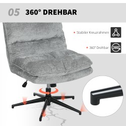 Käsinojaton pehmustettu työtuoli kotitoimistoon, säädettävä ja pyörivä, chenille-verhoilu, harmaa