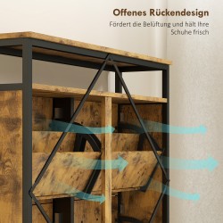 Kenkäkaappi eteiseen, 4 kippilaatikkoa ja avoin hylly, lastulevy ja teräs, 98 x 24 x 95 cm, ruskea