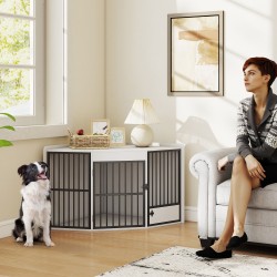 Koirankotelo pienille ja keskikokoisille koirille, MDF ja metalli, kulmamalli, 113 x 80 x 64 cm, valkoinen