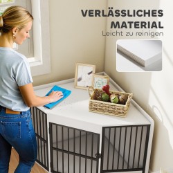 Koirankotelo pienille ja keskikokoisille koirille, MDF ja metalli, kulmamalli, 113 x 80 x 64 cm, valkoinen