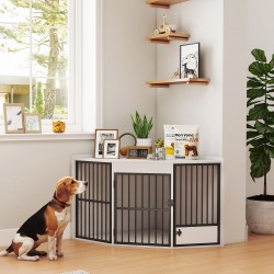 Koirankotelo pienille ja keskikokoisille koirille, MDF ja metalli, kulmamalli, 113 x 80 x 64 cm, valkoinen