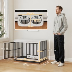 Koiran sisähäkki kääntyvällä ruokakupilla MDF+metalli 95 x 60 x 68,5 cm valkoinen