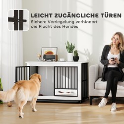 Koiran sisähäkki kääntyvällä ruokakupilla MDF+metalli 95 x 60 x 68,5 cm valkoinen