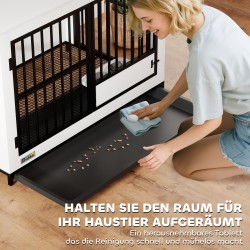 Koiran sisähäkki kääntyvällä ruokakupilla MDF+metalli 95 x 60 x 68,5 cm valkoinen