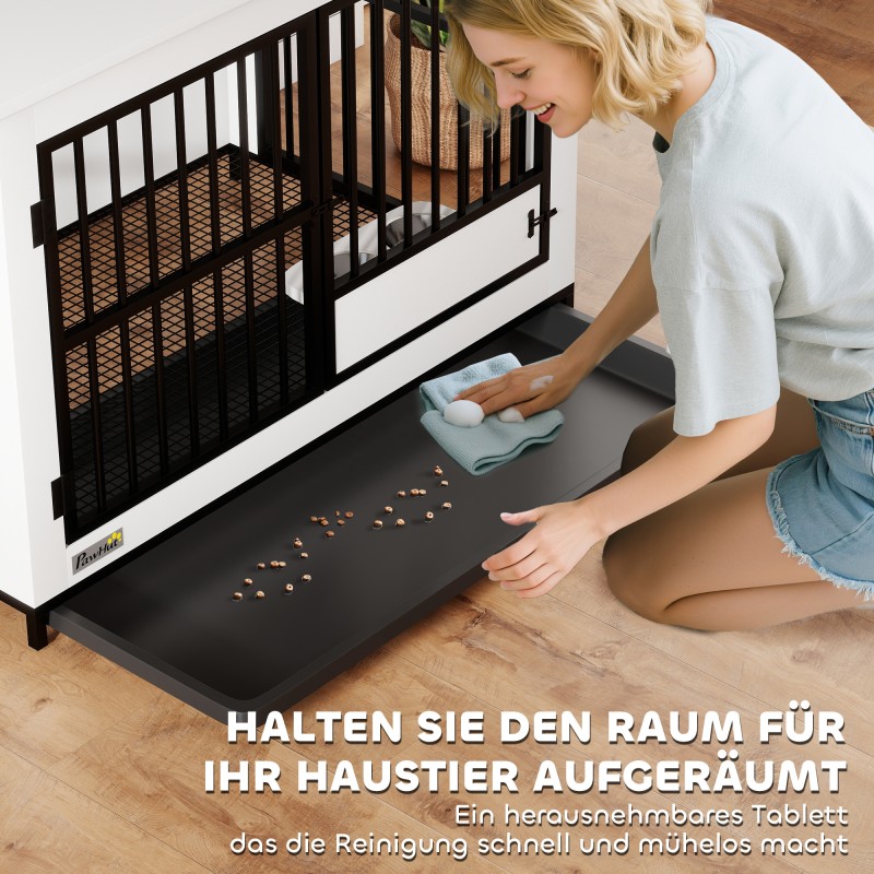 Koiran sisähäkki kääntyvällä ruokakupilla MDF+metalli 95 x 60 x 68,5 cm valkoinen