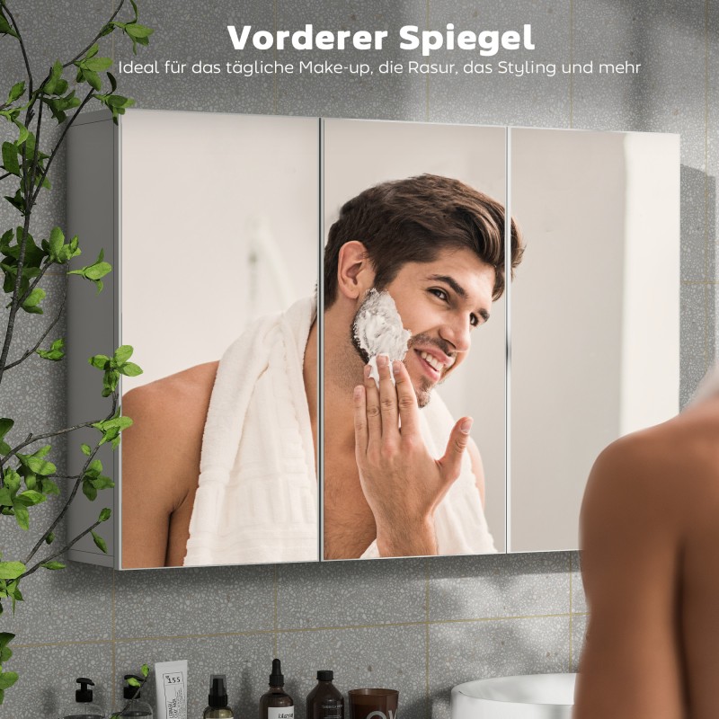 Kylpyhuoneen peilikaappi 3-ovisella peilillä, lastulevy, 90 x 15,5 x 60 cm, valkoinen