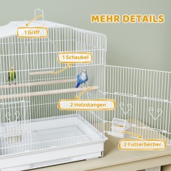 Lintuhäkki pienille linnuille vintage-tyyli teräs/puu 46,5 x 36 x 59 cm valkoinen/luonnonväri