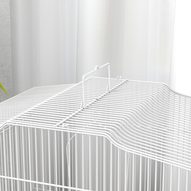 Lintuhäkki pienille linnuille vintage-tyyli teräs/puu 46,5 x 36 x 59 cm valkoinen/luonnonväri