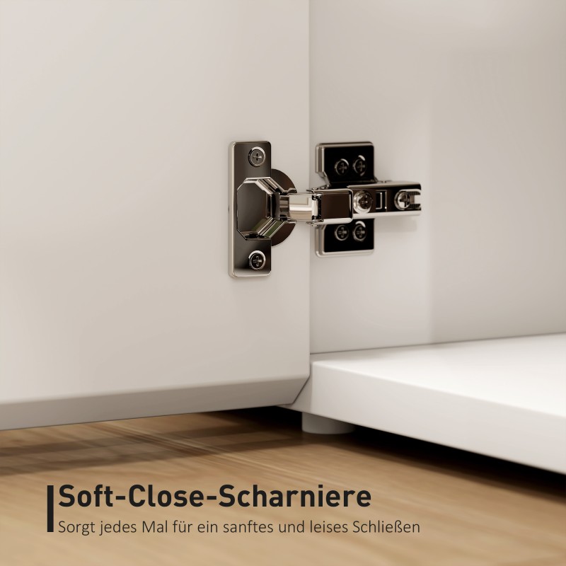 TV-taso olohuoneeseen 65” televisiolle, lastulevy, 135 x 38 x 45 cm, korkeakiiltoinen valkoinen