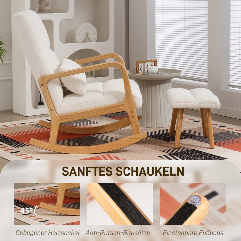 Keinutuoli ja jalkarahi fleeceverhoilu kumipuuvalkoiset 64,5 x 82 x 99 cm