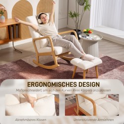 Keinutuoli ja jalkarahi fleeceverhoilu kumipuuvalkoiset 64,5 x 82 x 99 cm