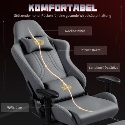 Ergonominen pelituoli työtuoli 3D-käsinojilla ja jalkatuella, keinomokka, tummanharmaa