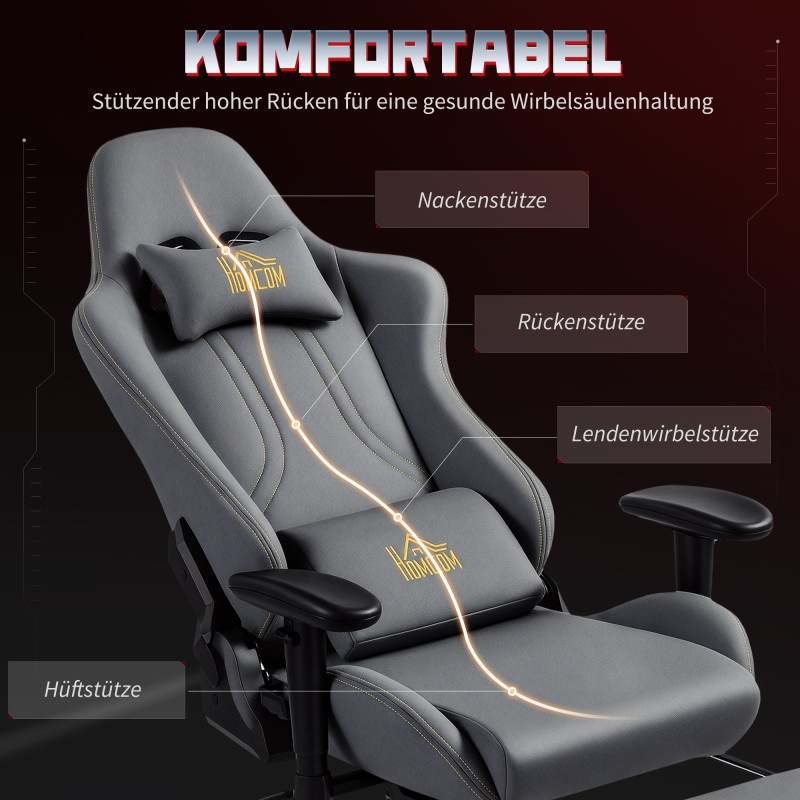Ergonominen pelituoli työtuoli 3D-käsinojilla ja jalkatuella, keinomokka, tummanharmaa