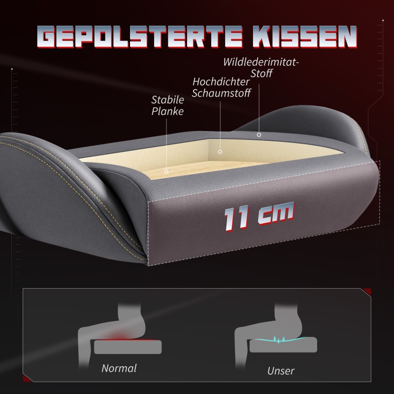 Ergonominen pelituoli työtuoli 3D-käsinojilla ja jalkatuella, keinomokka, tummanharmaa