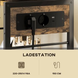 Tulostintaso kotitoimistoon 3-tasoinen, pistorasiat ja USB/USB-C, 42 x 28 x 64,5 cm, rustiikinruskea-musta