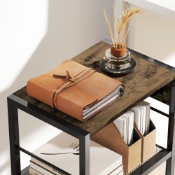 Tulostintaso kotitoimistoon 3-tasoinen, pistorasiat ja USB/USB-C, 42 x 28 x 64,5 cm, rustiikinruskea-musta