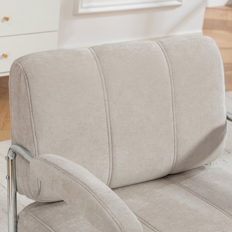 Moderni loungenojatuoli olohuoneeseen, chenille-verhoilu, leveä ja paksusti pehmustettu istuin, beige