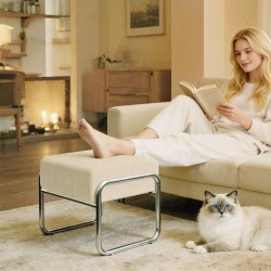 Rahituoli makuuhuoneeseen, paksu vaahtomuovitäyte 18 cm, chenille-verhoilu, teräsjalat, 52 x 42 x 42 cm, beige