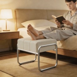 Rahituoli makuuhuoneeseen, paksu vaahtomuovitäyte 18 cm, chenille-verhoilu, teräsjalat, 52 x 42 x 42 cm, beige